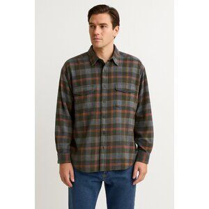 RRL Ralph Lauren Plaid Flannel Shirt Men’s Size L – Olive Green Rust Gray Check
